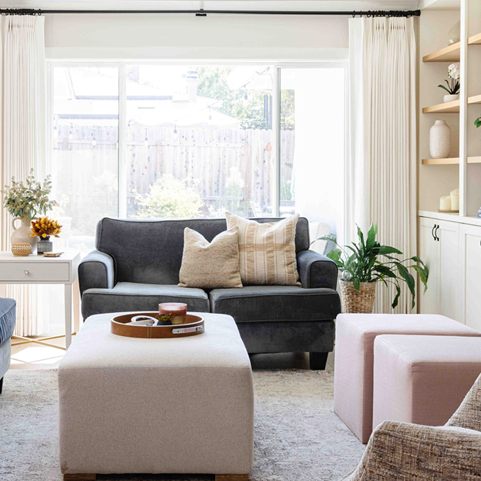 Past Blog POsts Blue sofa and ottomans.